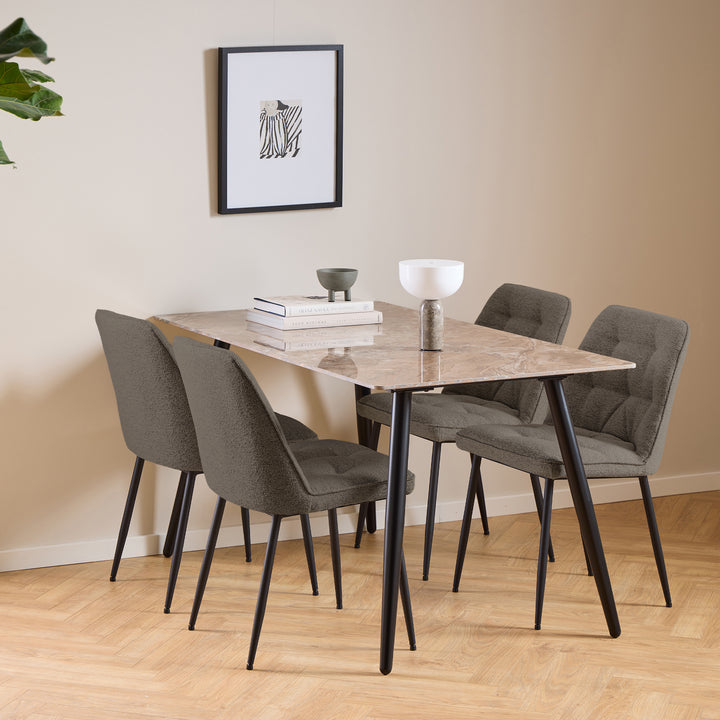Wicklow Ceramic Dining Table Brown/Black 140x75cm Included 4 Brooke Dining Chairs in Taupe