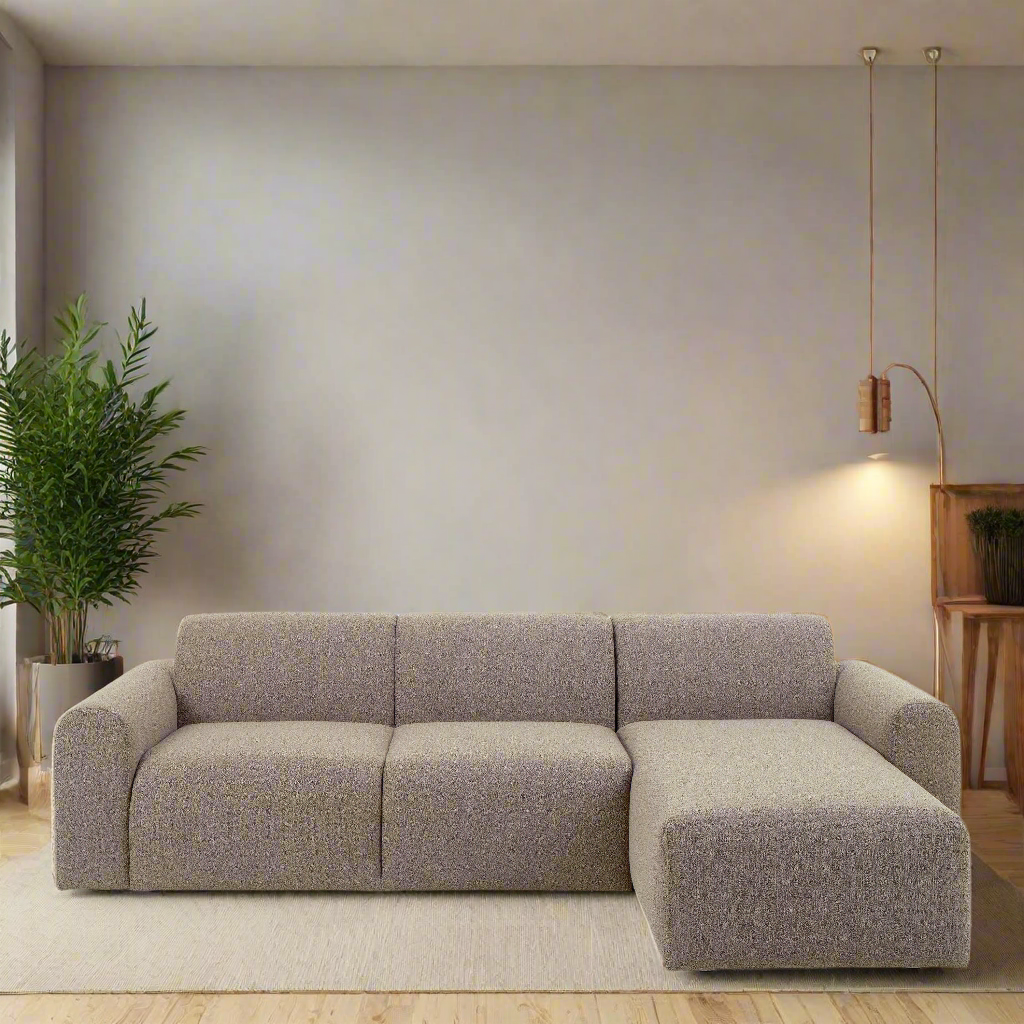 Midfield 2-Seater Chaise Lounge Sofa RHF in Cona Boucle Beige Fabric