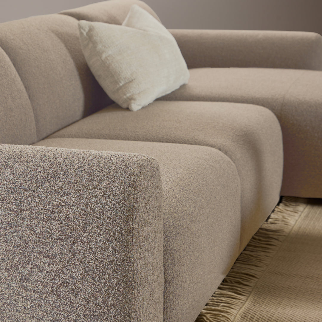 Midfield 2-Seater Chaise Lounge Sofa RHF in Cona Boucle Beige Fabric