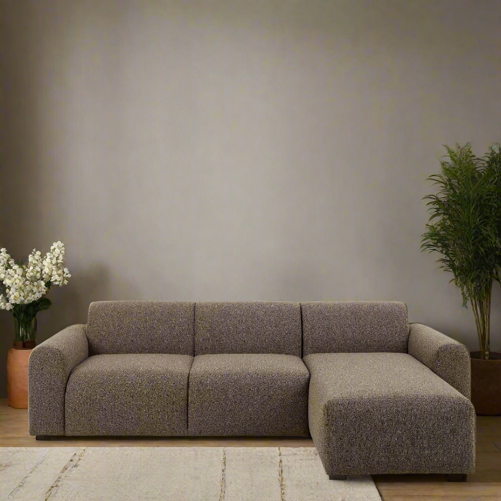 Midfield 2-Seater Chaise Lounge Sofa RHF in Cona Boucle Taupe Fabric