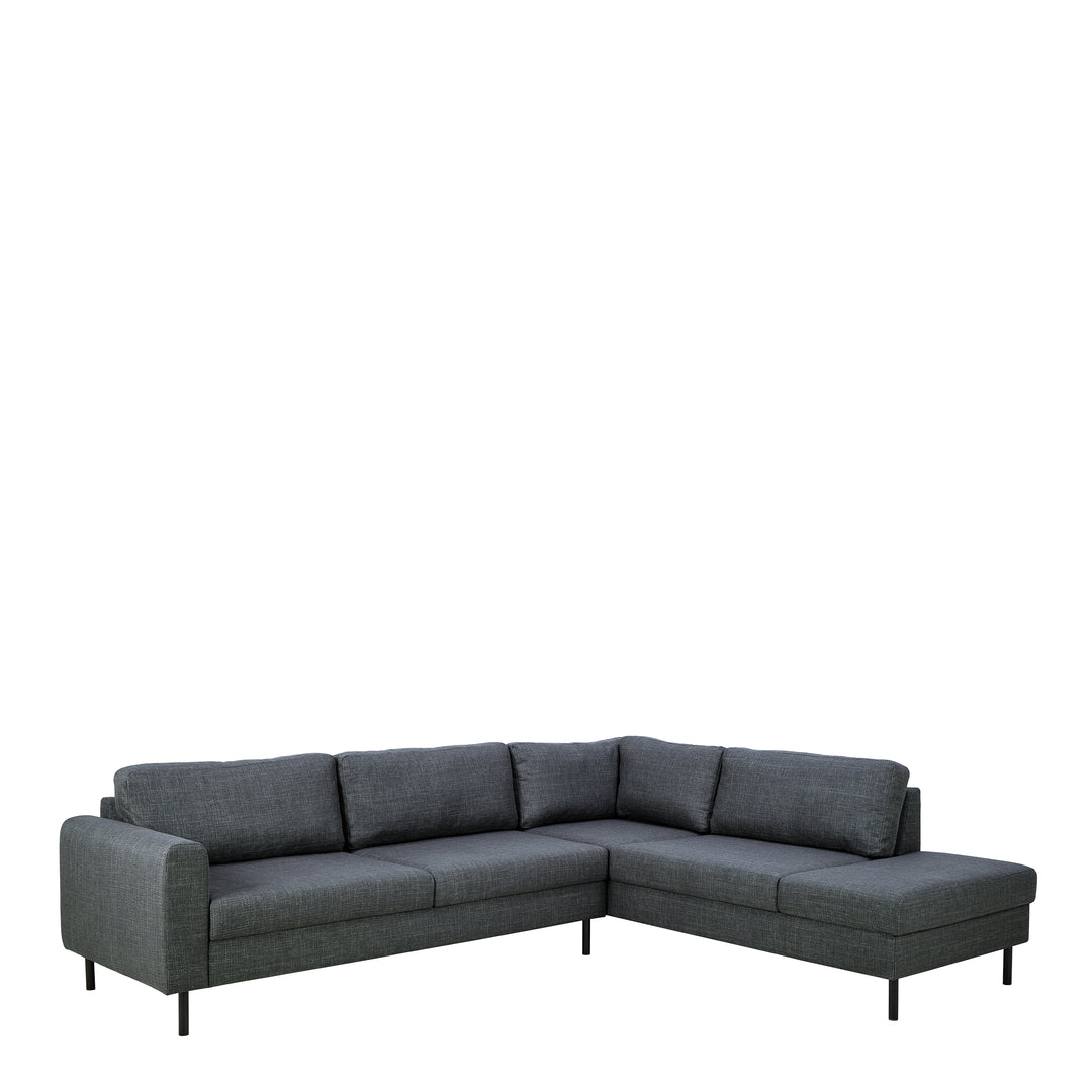 Omaha Corner Sofa With Open End RHF, in Basel Dark Grey 19 Fabric, Base Matt Black Steel