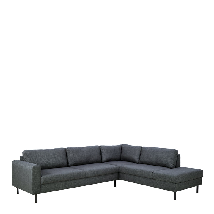 Omaha Corner Sofa With Open End RHF, in Basel Dark Grey 19 Fabric, Base Matt Black Steel