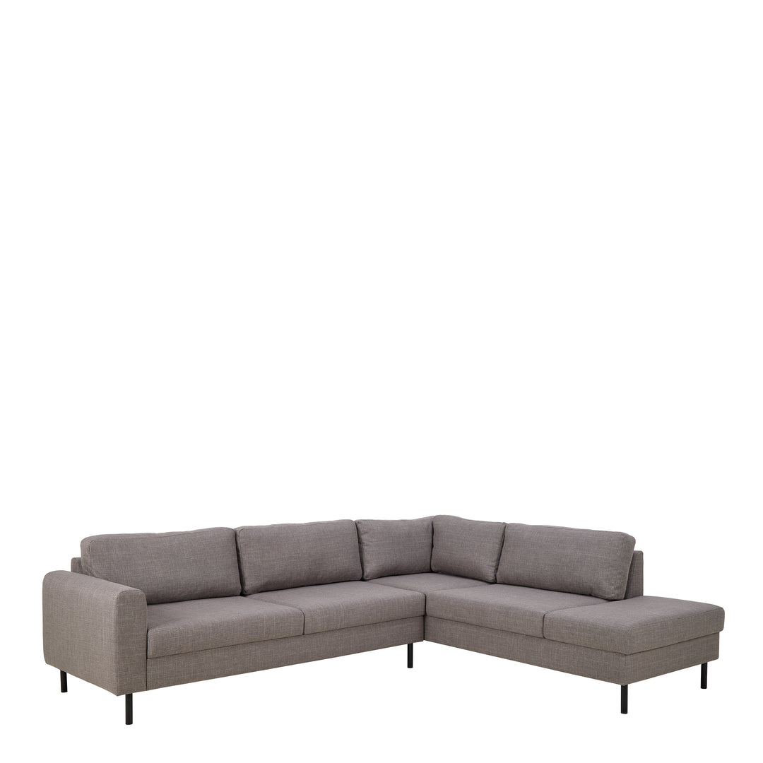 Omaha Corner Sofa With Open End RHF, in Basel Light Grey Brown 34 Fabric, Base Matt Black Steel