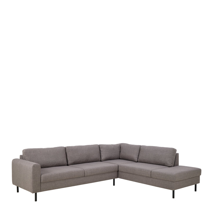 Omaha Corner Sofa With Open End RHF, in Basel Light Grey Brown 34 Fabric, Base Matt Black Steel