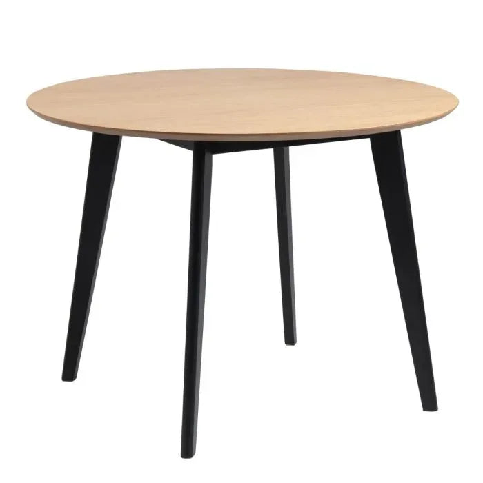 Roxby Round Dining Table in Oak &amp; Black Included 4 Roxby Dining Chairs in Black and Oak - TidySpaces