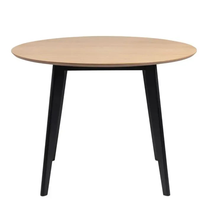 Roxby Round Dining Table in Oak &amp; Black Included 4 Roxby Dining Chairs in Black and Oak - TidySpaces
