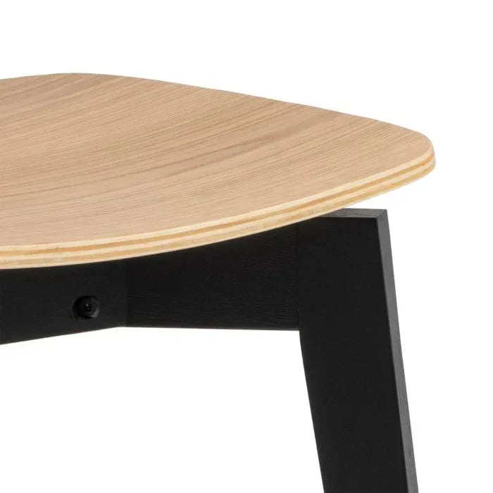 Roxby Round Dining Table in Oak &amp; Black Included 4 Roxby Dining Chairs in Black and Oak - TidySpaces