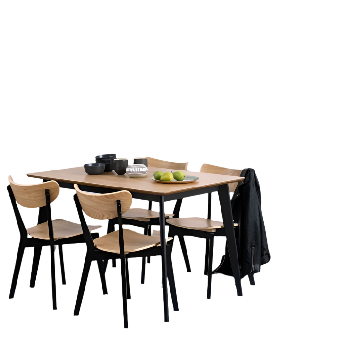 Roxby Dining Table in Oak & Black Included 4 Roxby Dining Chairs in Black and Oak