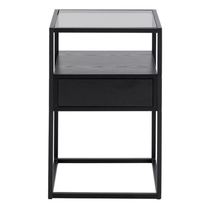 Randolf Bedside Table in Black with Smoked Glass