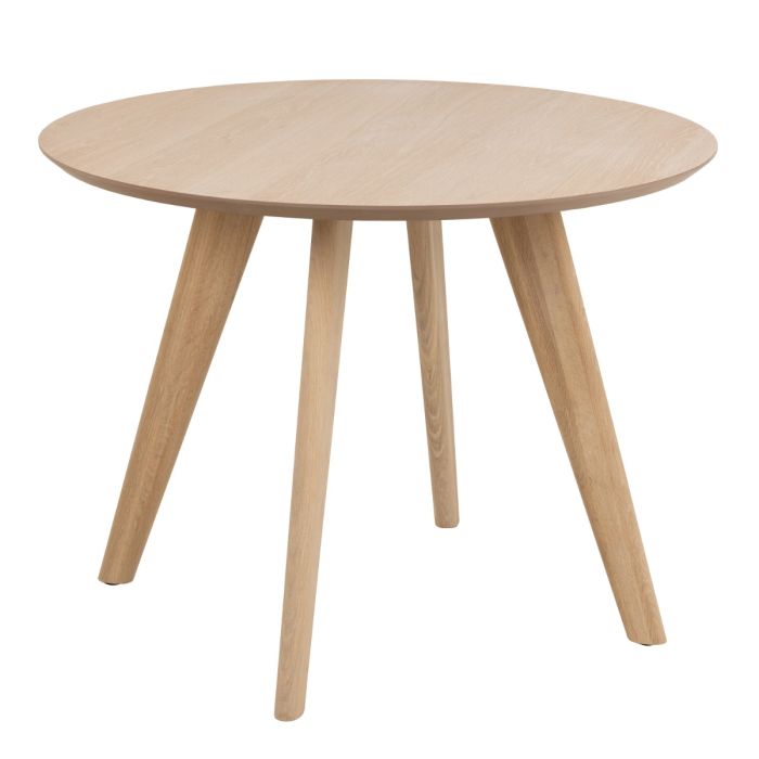Townsville Round Dining Table in White and Oak Included 4 Batilda Dining Chairs with Grey Fabric and Oak
