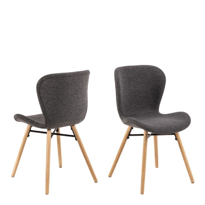 Townsville Round Dining Table in White and Oak Included 4 Batilda Dining Chairs with Grey Fabric and Oak