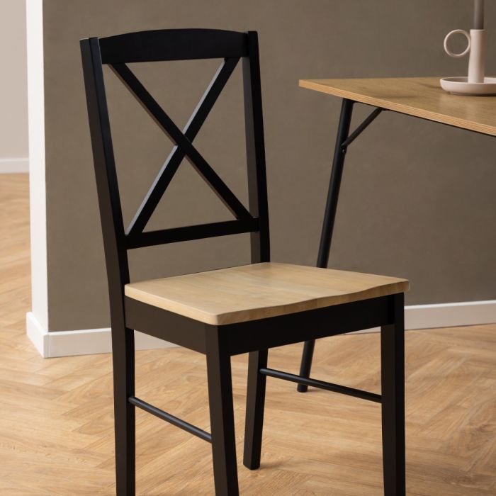 Elvira Dining Chair in Black and Oak Set of 2 - TidySpaces