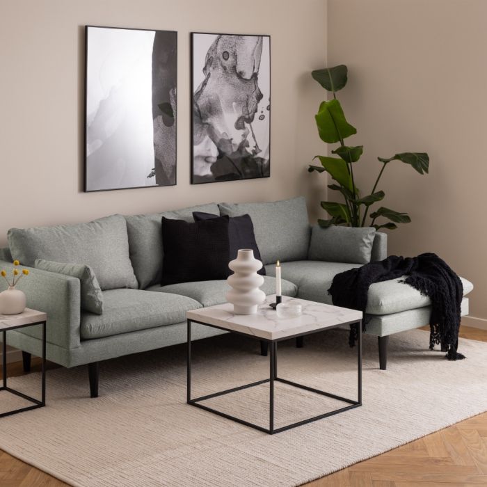 Barossa Coffee Table with White Marble Effect and Black Base 60cm - TidySpaces