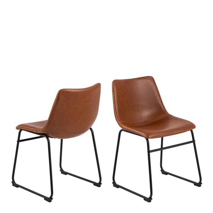 I_Oregon Dining Chair In Brown with Cream Stitching Set of 2 - TidySpaces