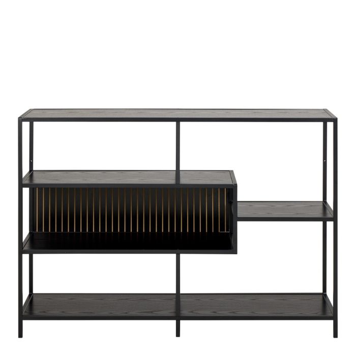 Seaford Wide Ash Black Metal Bookcase With 4 Black Ash Shelves - TidySpaces