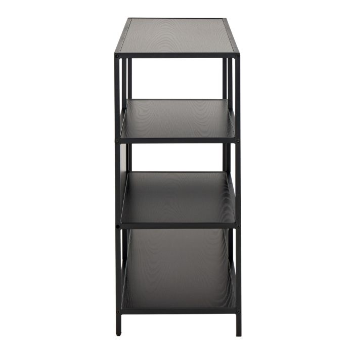 Seaford Wide Ash Black Metal Bookcase With 4 Black Ash Shelves - TidySpaces
