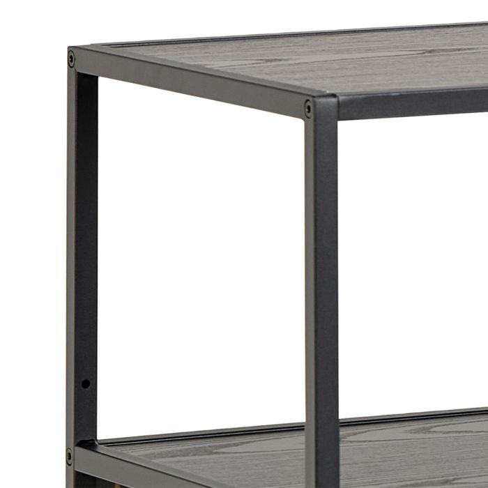 Seaford Wide Ash Black Metal Bookcase With 4 Black Ash Shelves - TidySpaces