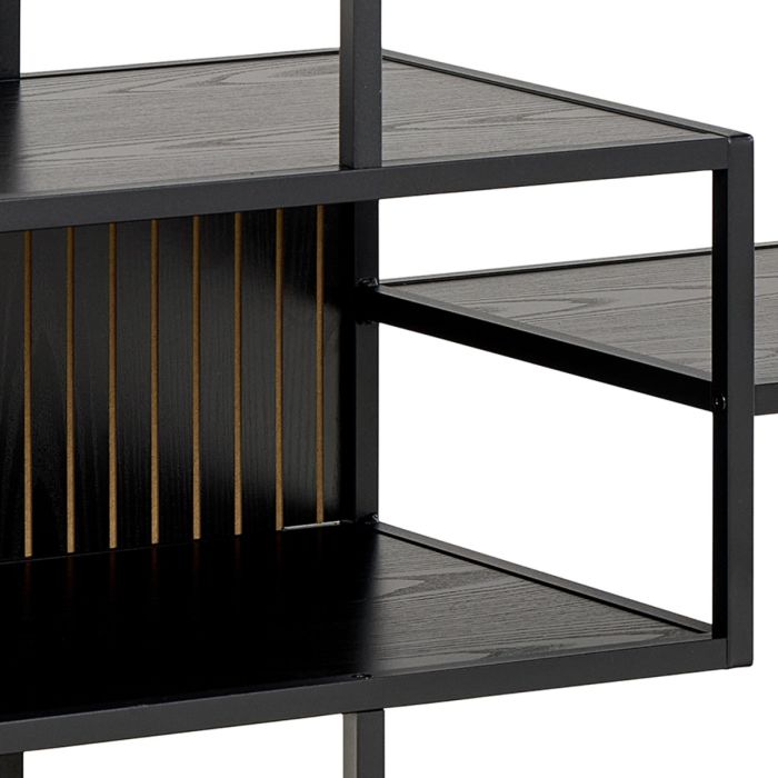 Seaford Wide Ash Black Metal Bookcase With 4 Black Ash Shelves - TidySpaces