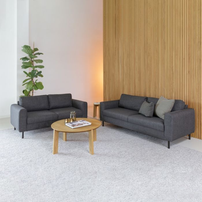 Omaha 2.5+3-Seater Sofa in Basel Dark Grey 19 Fabric, Base Matt Black Steel