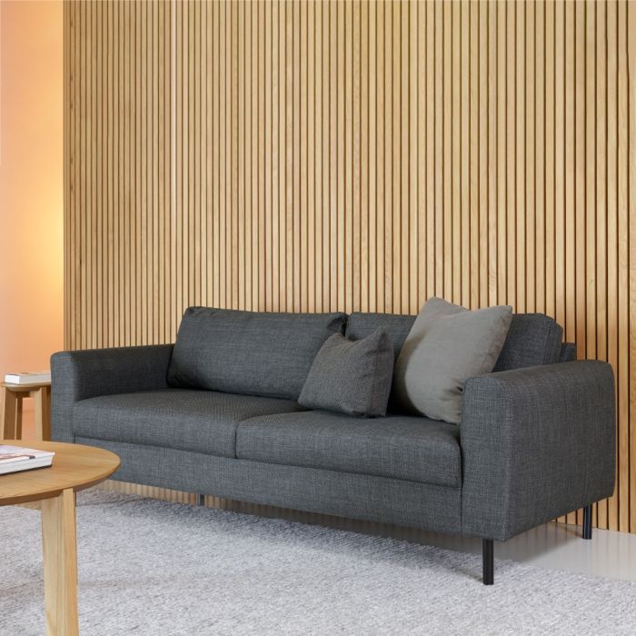 Omaha 2.5+3-Seater Sofa in Basel Dark Grey 19 Fabric, Base Matt Black Steel