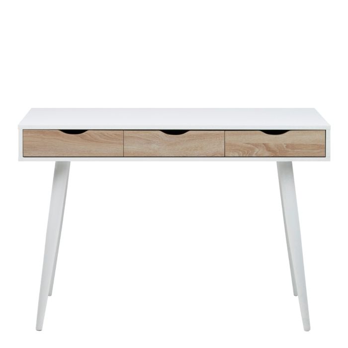 Neptun 3 Drawer Desk in White with 3 Oak Drawers