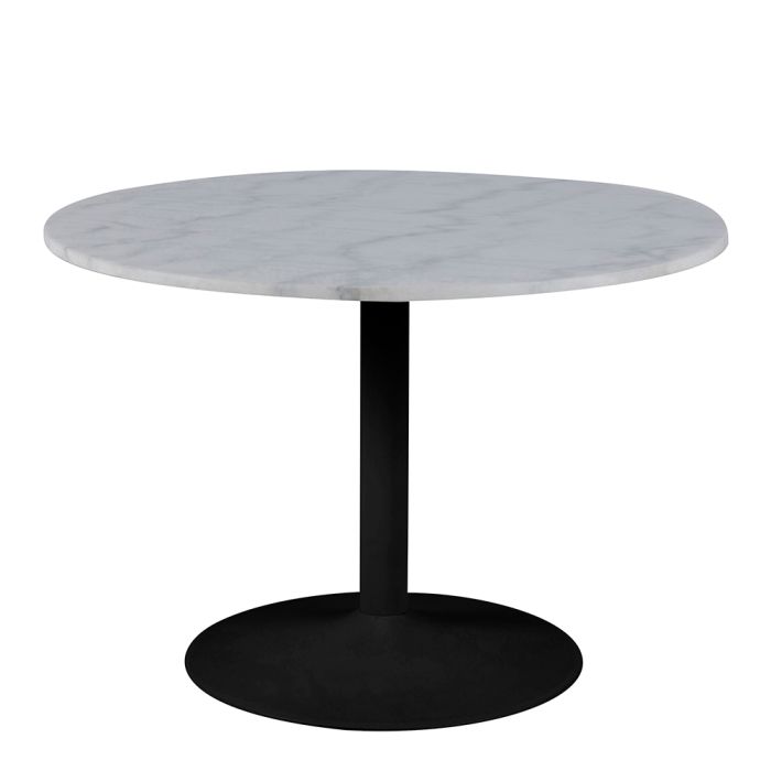 Tarifa Round Dining Table with White Polished Marble Top and Black Base - TidySpaces