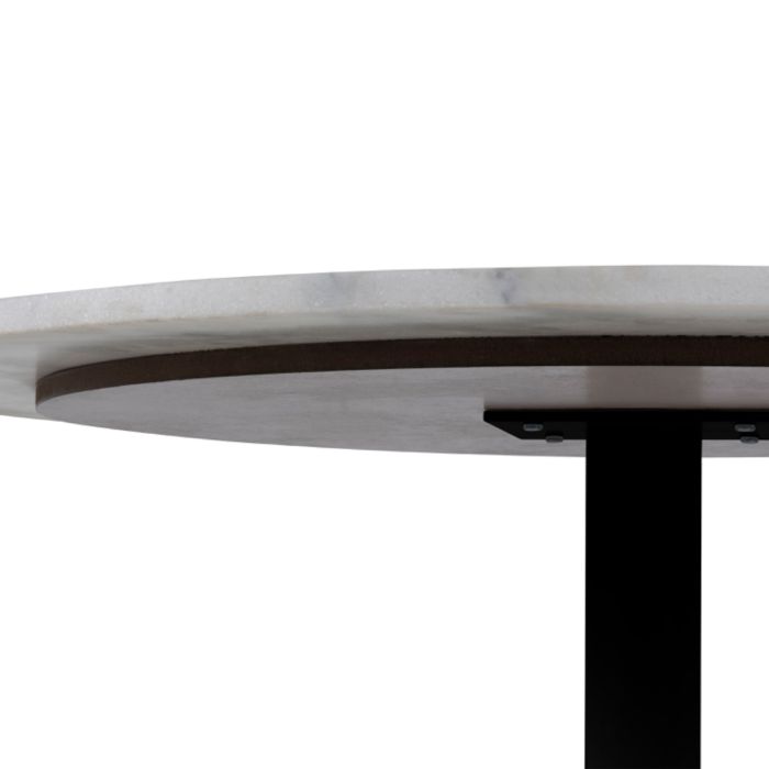 Tarifa Round Dining Table with White Polished Marble Top and Black Base - TidySpaces