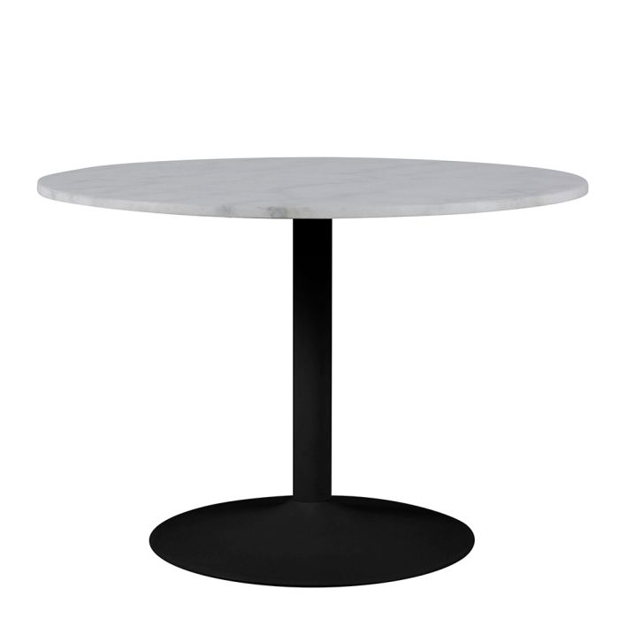 Tarifa Round Dining Table with White Polished Marble Top and Black Base - TidySpaces