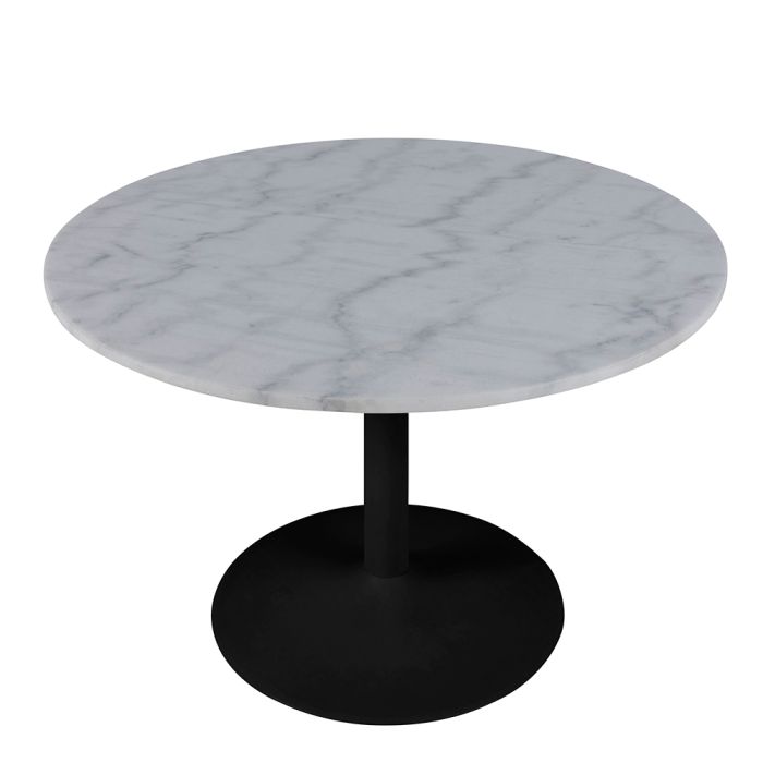 Tarifa Round Dining Table with White Polished Marble Top and Black Base - TidySpaces