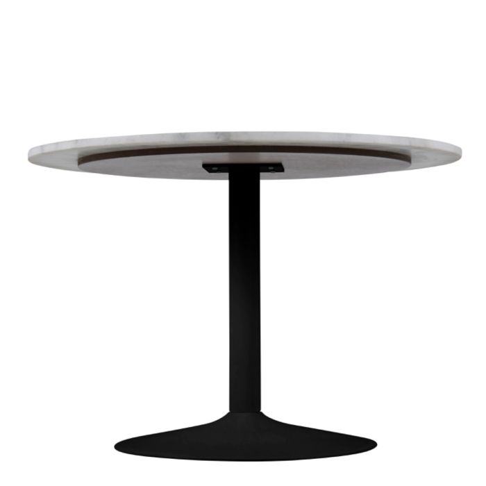 Tarifa Round Dining Table with White Polished Marble Top and Black Base - TidySpaces