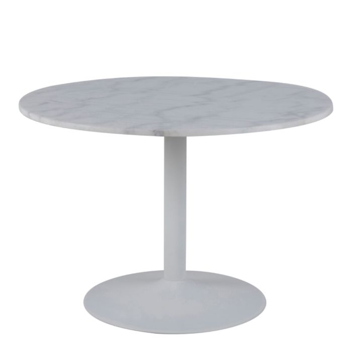 Tarifa Round Dining Table with White Polished Marble Top and White Base - TidySpaces