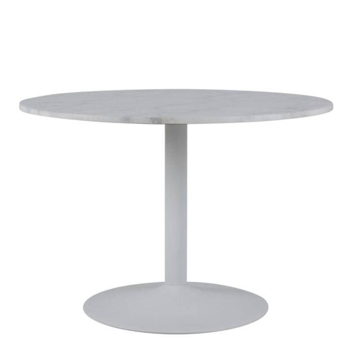 Tarifa Round Dining Table with White Polished Marble Top and White Base - TidySpaces