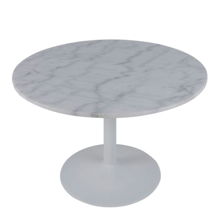 Tarifa Round Dining Table with White Polished Marble Top and White Base - TidySpaces