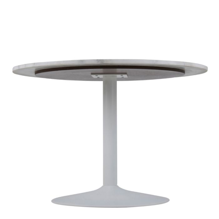 Tarifa Round Dining Table with White Polished Marble Top and White Base - TidySpaces