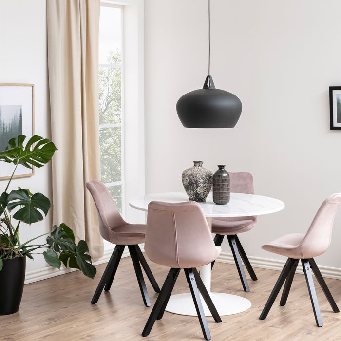 Tarifa Round Dining Table with White Polished Marble Top and White Base - TidySpaces