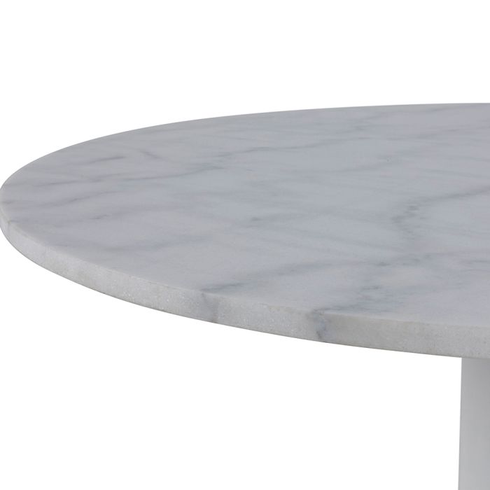 Tarifa Round Dining Table with White Polished Marble Top and White Base - TidySpaces