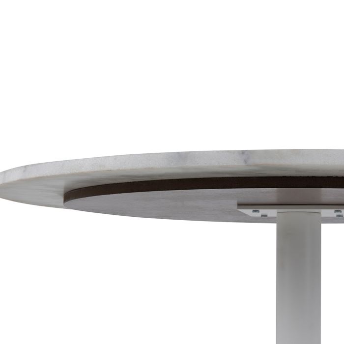 Tarifa Round Dining Table with White Polished Marble Top and White Base - TidySpaces