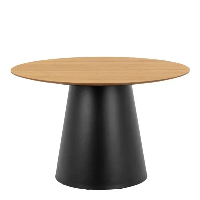 Soli Round Dining Table in Oak/Black 120x75cm Included 4 Darlene Dining Chair with Armrest and Swivel Function in Beige - TidySpaces
