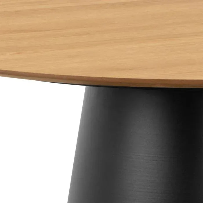Soli Round Dining Table in Oak/Black 120x75cm Included 4 Darlene Dining Chair with Armrest and Swivel Function in Beige - TidySpaces