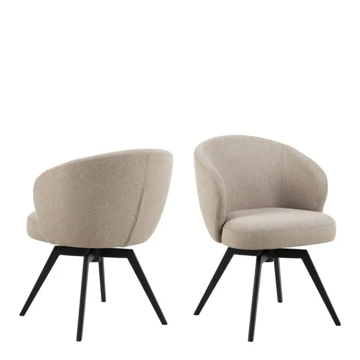 Soli Round Dining Table in Oak/Black 120x75cm Included 4 Darlene Dining Chair with Armrest and Swivel Function in Beige - TidySpaces