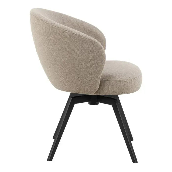 Soli Round Dining Table in Oak/Black 120x75cm Included 4 Darlene Dining Chair with Armrest and Swivel Function in Beige - TidySpaces