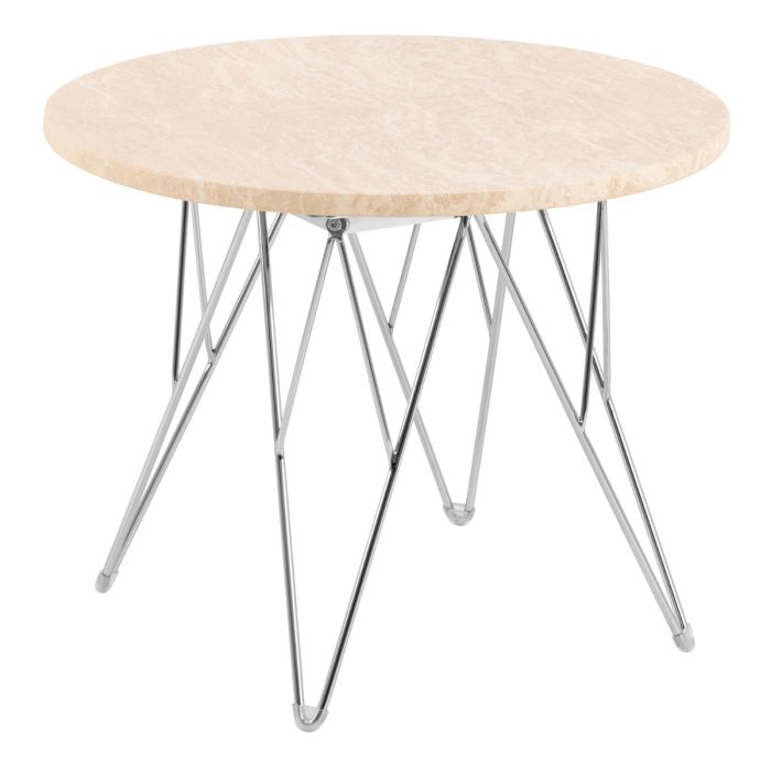 Prunus Round Side Table in Matt Beige and Chrome Steel Base 55x41.4cm
