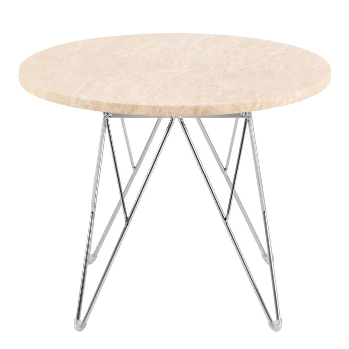 Prunus Round Side Table in Matt Beige and Chrome Steel Base 55x41.4cm