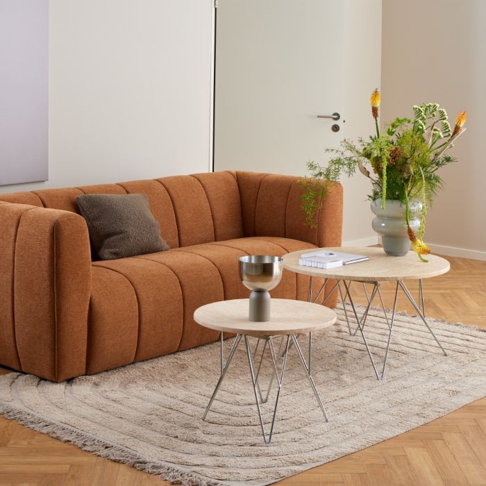 Prunus Round Side Table in Matt Beige and Chrome Steel Base 55x41.4cm
