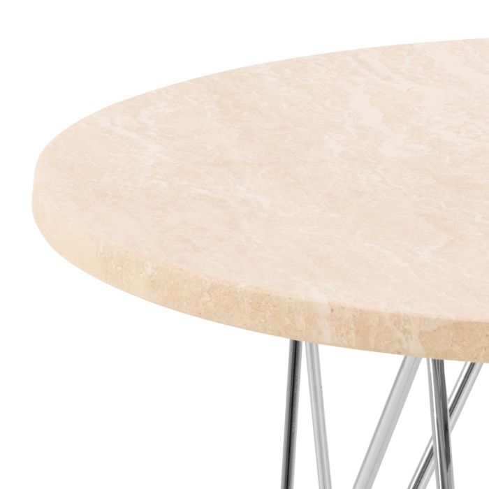 Prunus Round Side Table in Matt Beige and Chrome Steel Base 55x41.4cm