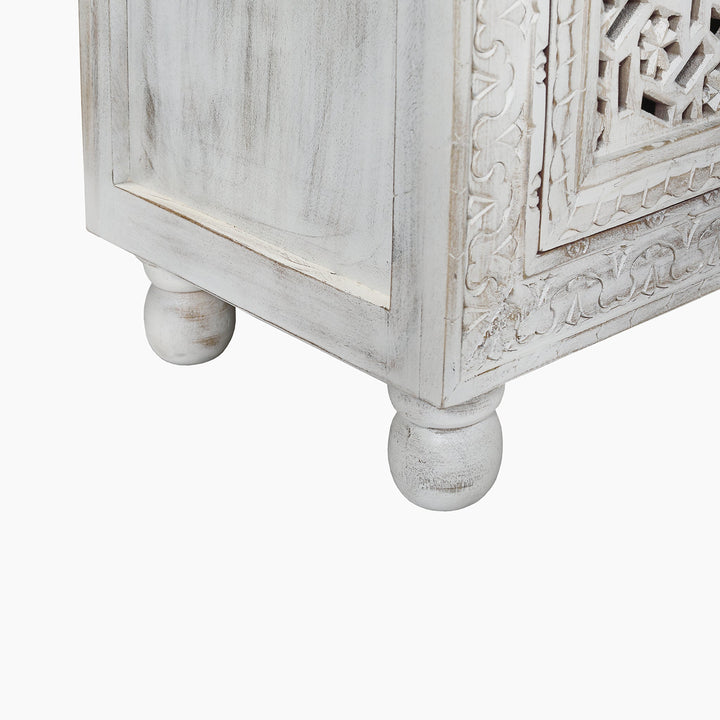 Sage Floral Carved Wooden Side Table