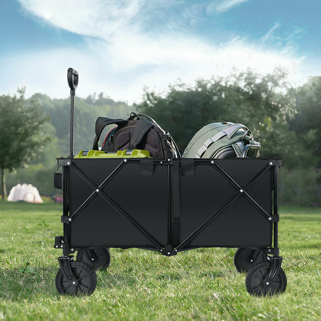 Folding Camping Wagon with Cup Holders and Adjustable Handle