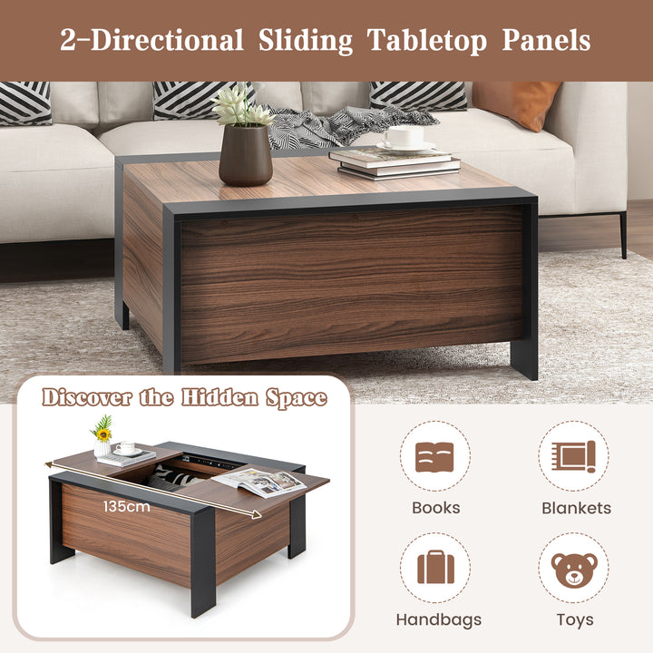 Coffee Table with Sliding Top and Hidden Compartment Rustic Brown - TidySpaces