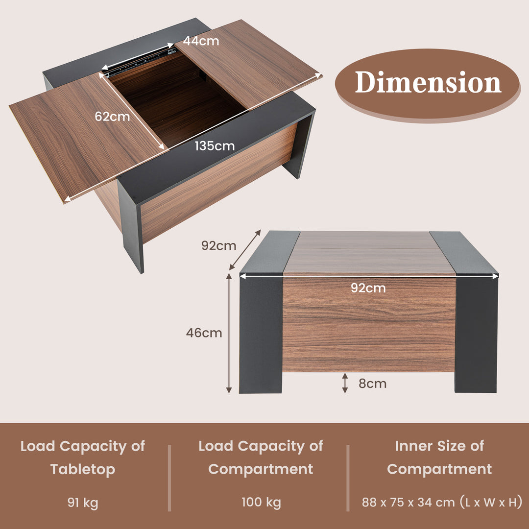 Coffee Table with Sliding Top and Hidden Compartment Rustic Brown - TidySpaces