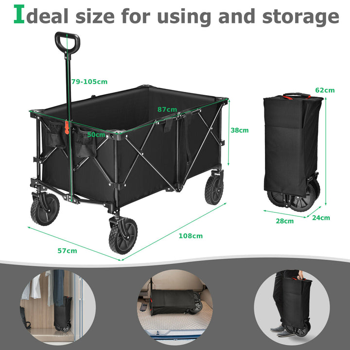 Folding Camping Wagon with Cup Holders and Adjustable Handle